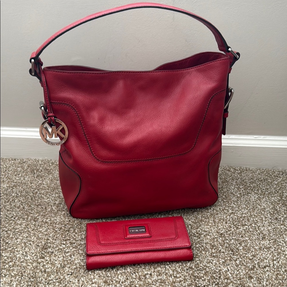 Michael Kors Red Shoulder Bag with Silver Hardware